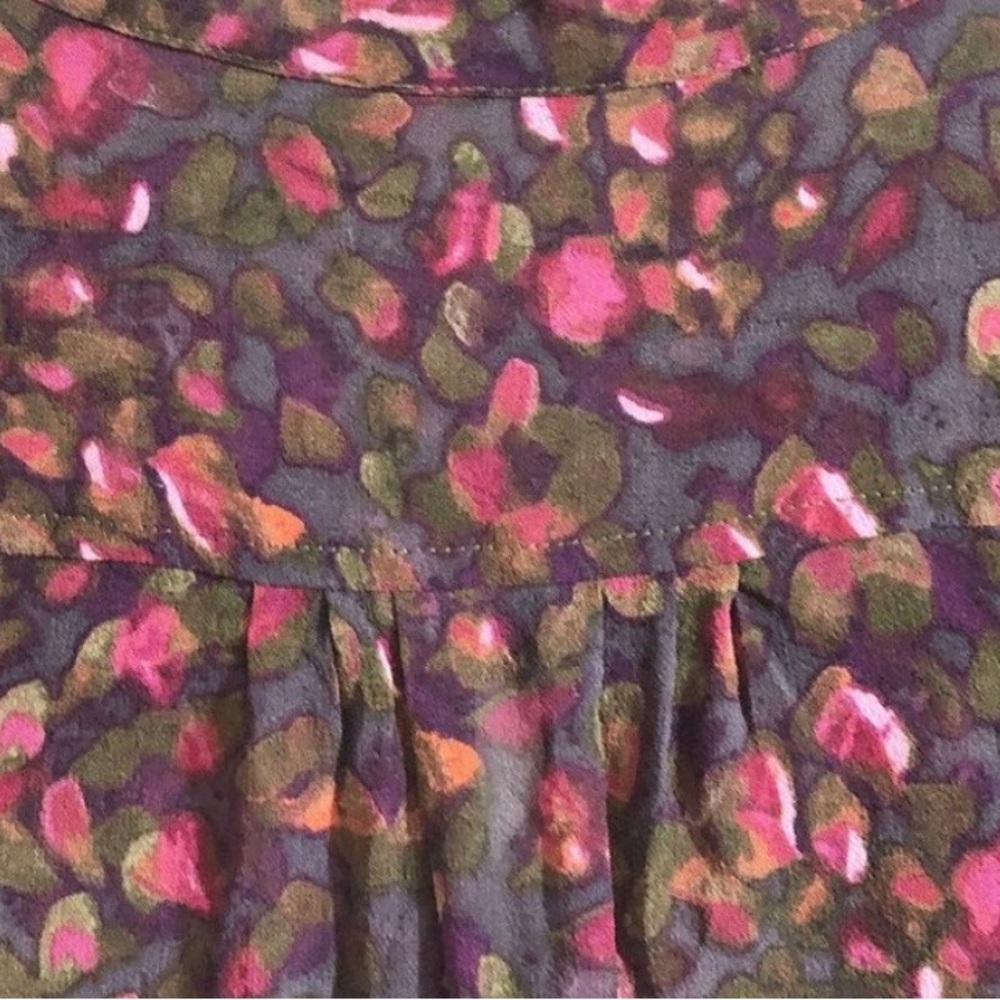 J. Crew Silk Floral Blouse Ruffle Placket Button Front Bayberry Flouncette 6 - Picture 10 of 11